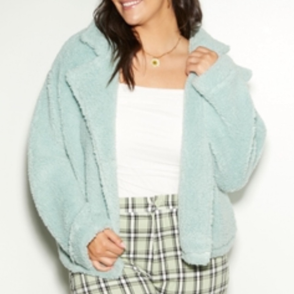 NEW Rue21 Rue+ Light Green Sherpa Teddy Jacket/Cardigan 2X